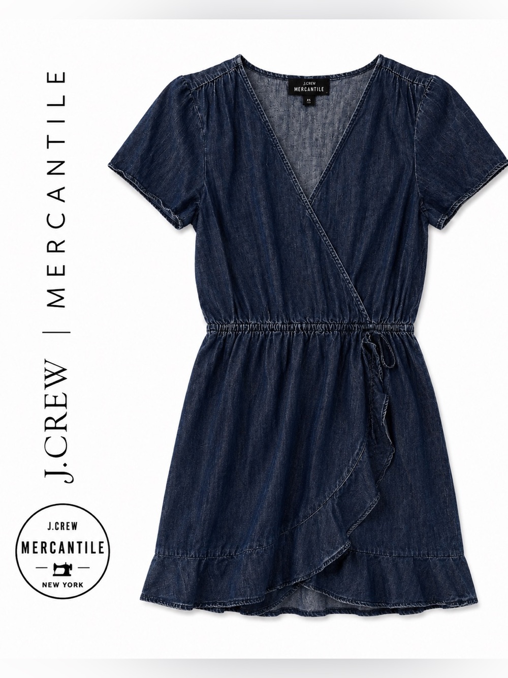 J.Crew Mercantile Chambray Wrap Dress XS Denim Ruffle Mini Casual